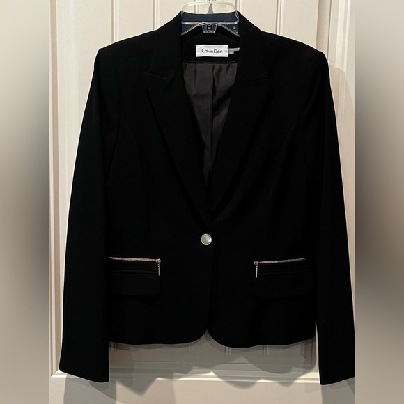 Calvin Klein Jackets & Blazers - Calvin Klein Black Jacket w/Gold Detail Size 12 never worn pockets still sewn